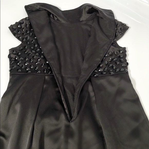 Black Beaded Satin Evening Dress - Picture 7 of 12